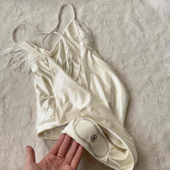 Free People Devon Windsor Fringe Halter Tie Back Off-White Swimsuit XS - Picture 8 of 12